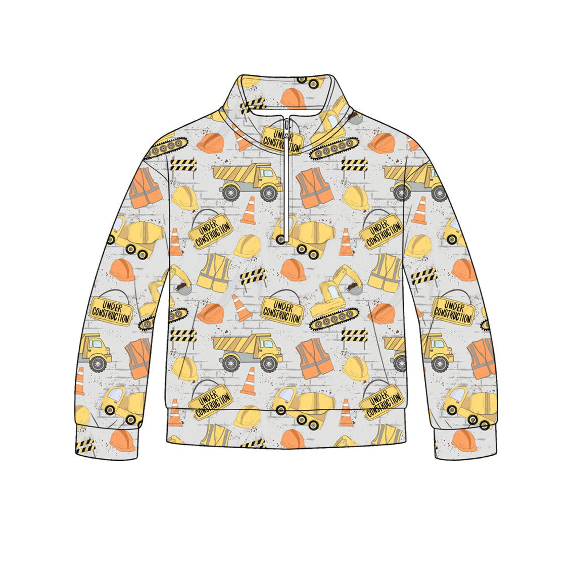 5.9 Boys Grey Construction Long Sleeve Quarter-Zip Pullover Preorder