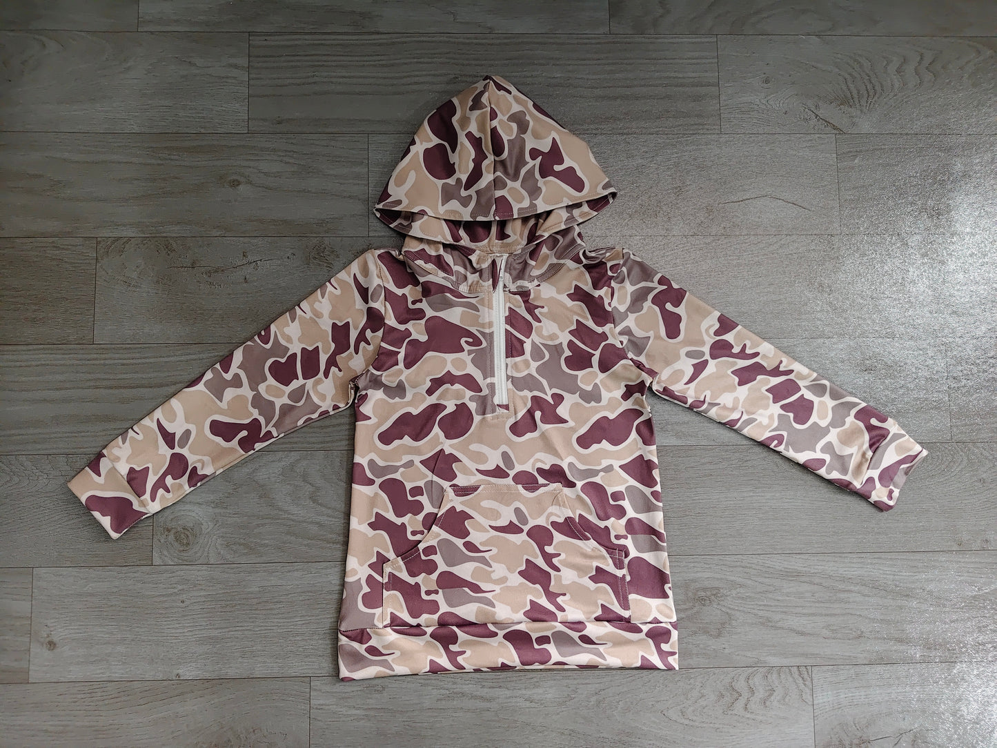 5.16 Preorder Kids Boys Grey Camo Long Sleeve Half Zipper Hoodie Top Preorder