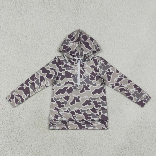 BT1848 Dark Brown Camo Kids Boys Long Sleeve Pocket  Zipper Hoodie Top