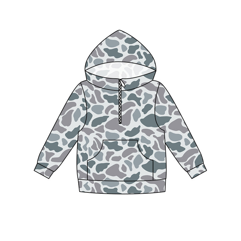 5.16 Preorder Kids  Boys Light Camo Long Sleeve Half Zipper Hoodie Top Preorder