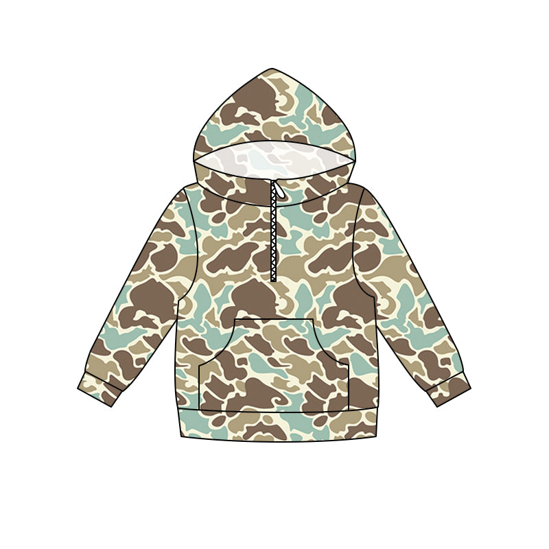 5.16 Preorder Kids Boys Light Brown Camo Long Sleeve Half Zipper Hoodie Top Preorder