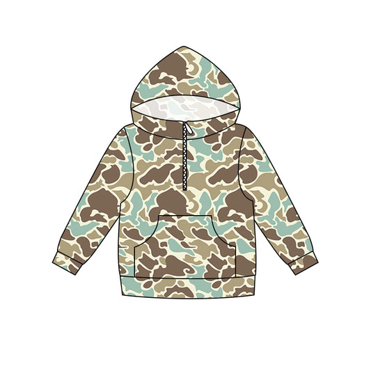5.16 Preorder Adult Women Light Brown Camo Long Sleeve Half Zipper Hoodie Top