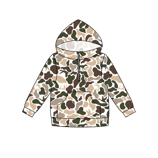 5.16 Preorder Adult Women Khaki Camo Long Sleeve Half Zipper Hoodie Top Preorder