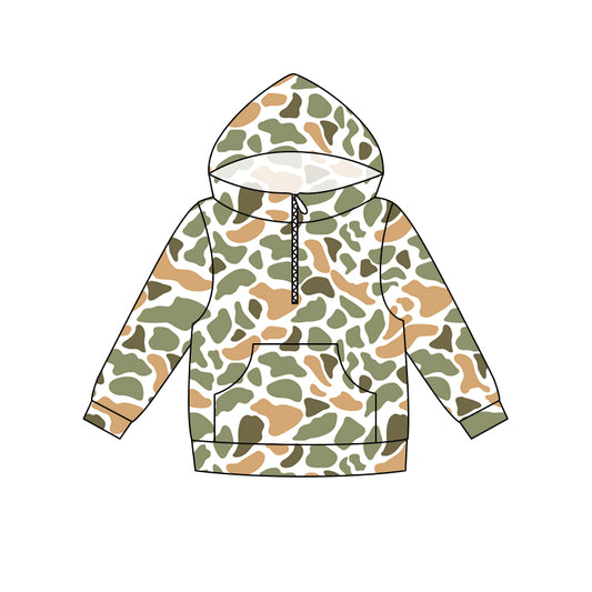 5.16 Preorder Adult Women Green Camo Long Sleeve Half Zipper Hoodie Top Preorder