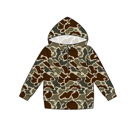 5.16 Preorder Kids Boys Dark Brown Camo Long Sleeve Half Zipper Hoodie Top Preorder