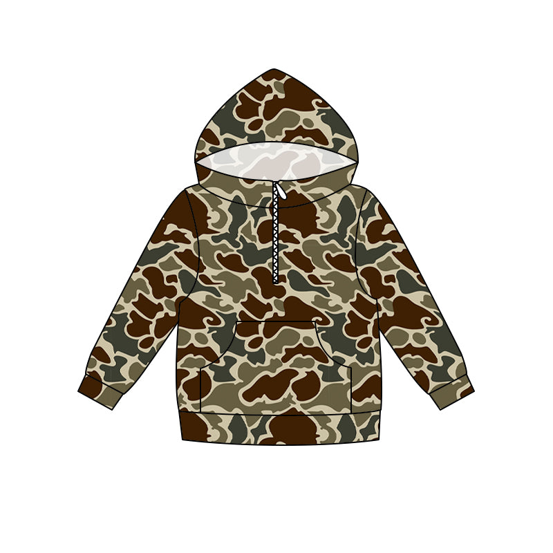 5.16 Preorder Adult Women Dark Brown Camo Long Sleeve Half Zipper Hoodie Top Preorder