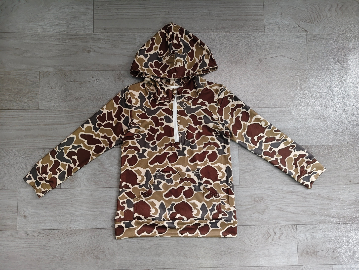5.16 Preorder Kids Boys Dark Brown Camo Long Sleeve Half Zipper Hoodie Top Preorder