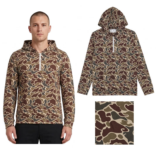 BT1872 Adult Dark Brown Camo Long Sleeve Pocket Half Zipper Hoodie Top