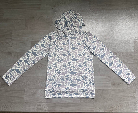 5.16 BT1873 Preorder Adult Grey Camo Long Sleeve Half Zipper Hoodie Top Preorder