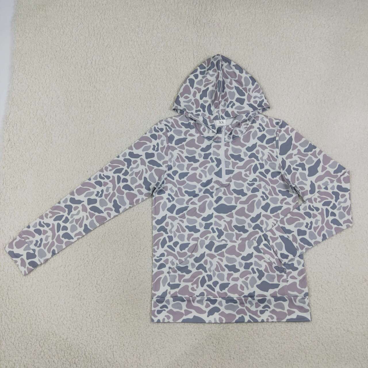 BT1873 Adult Grey Camo Woman Long Sleeve Pocket Zipper Hoodie Top