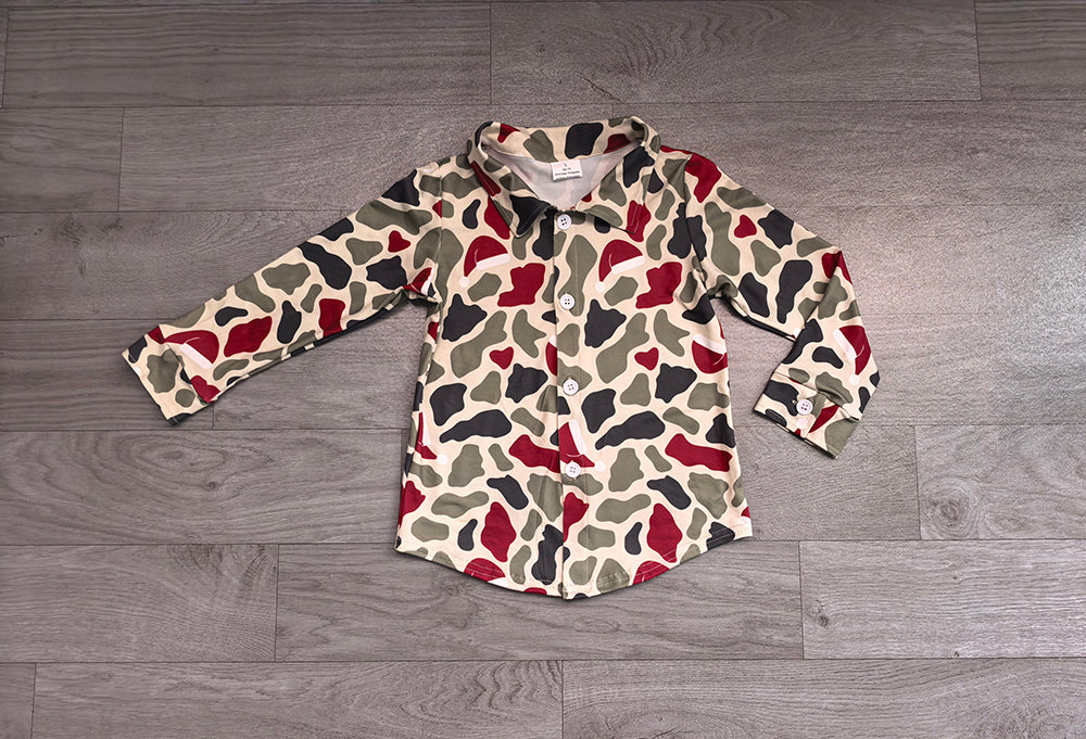 7.2 Preorder Baby Boys Christmas Camo Long Sleeve Shirt Top