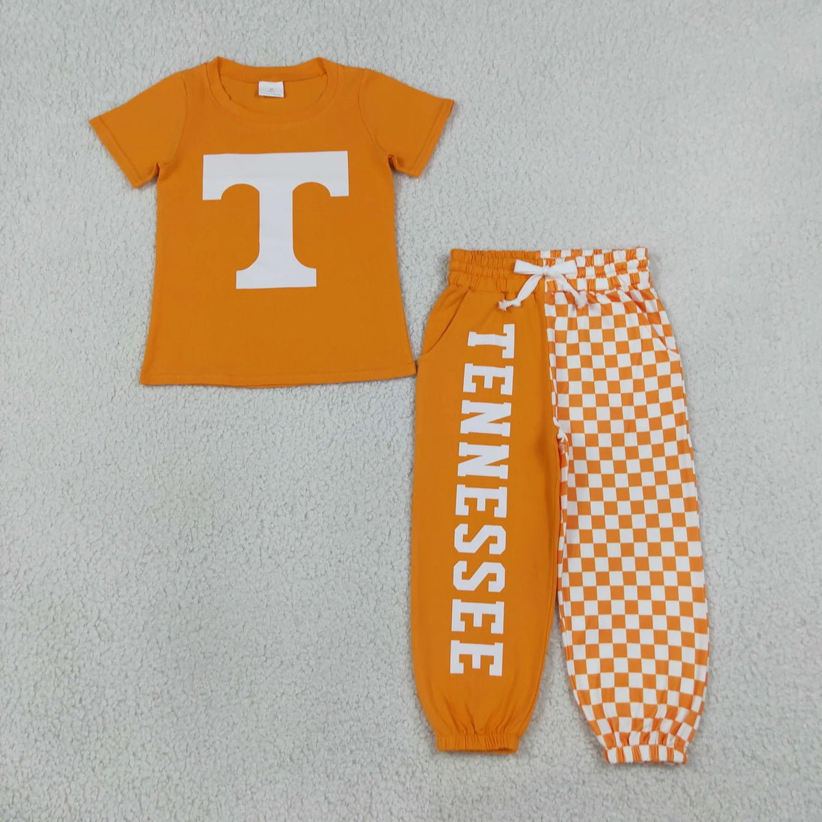 Sibling Kids Boys Cotton Short Sleeve  Checked Jogger Pants Vinyl Sport Team Outfit