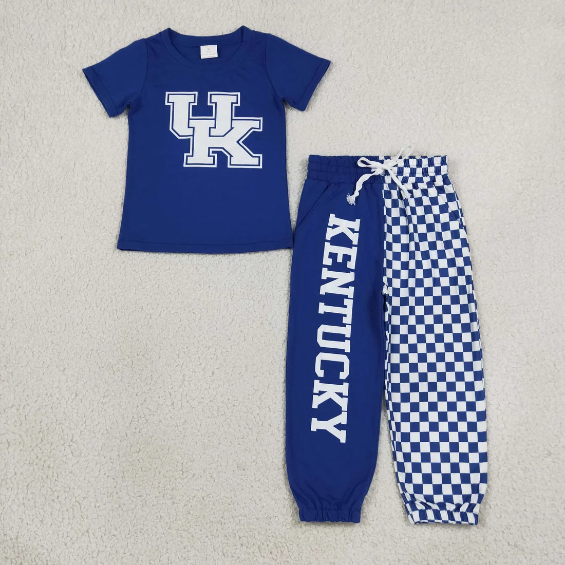 Sibling Kids Boys Cotton Short Sleeve  Checked Jogger Pants Vinyl Sport Team Outfit