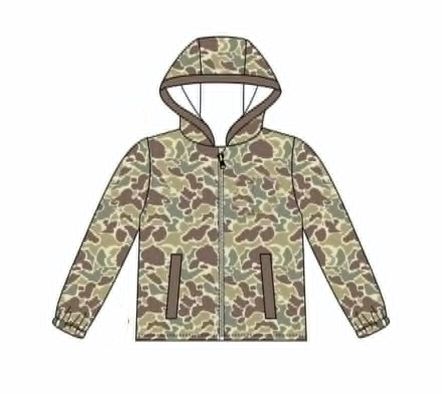 7.11 Preorder Kids Boys Green Camo Long Sleeve Jacket