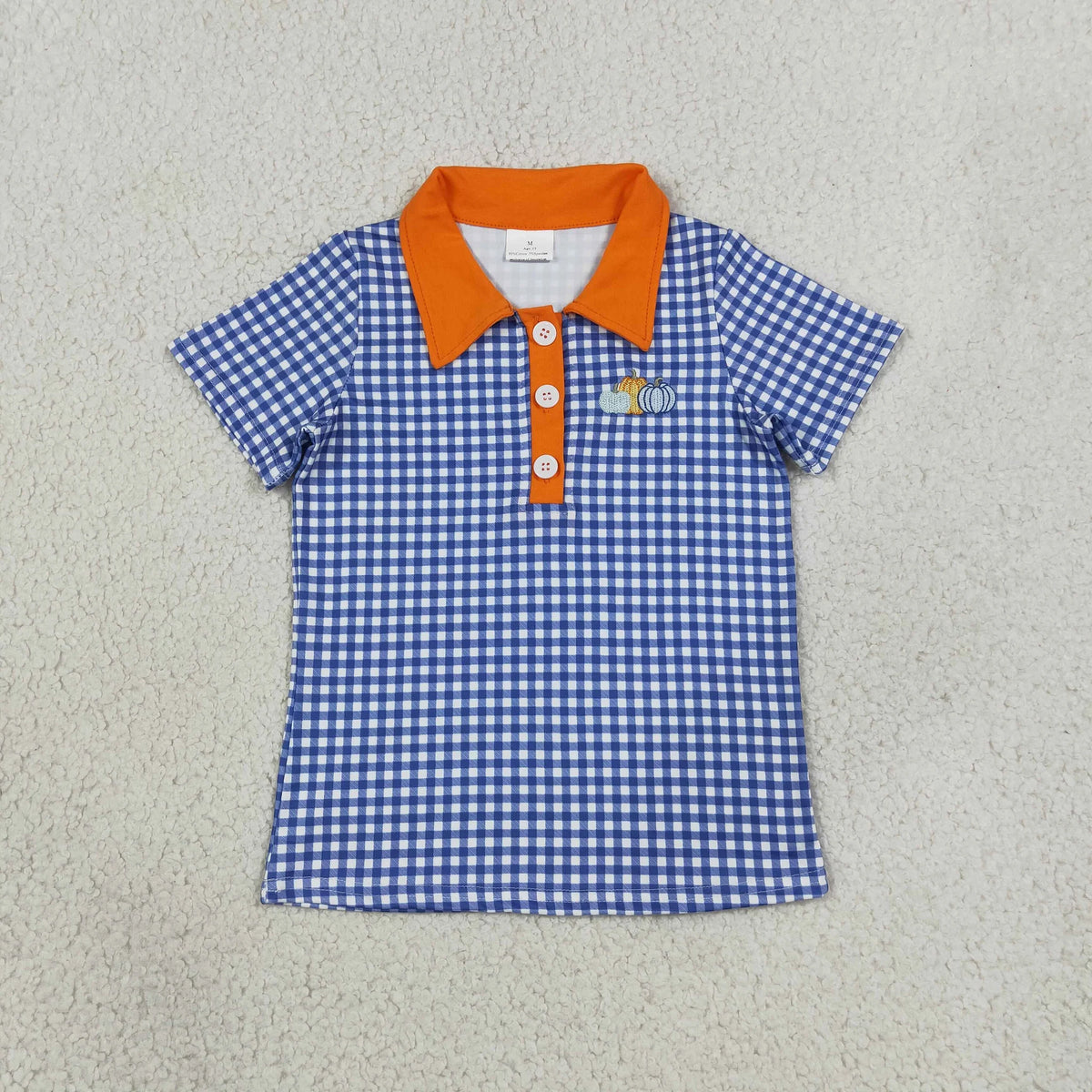 Sibling Baby Boys Embroidery Pumpkin Truck Blue Gingham Short Sleeve Polo Shirt Top
