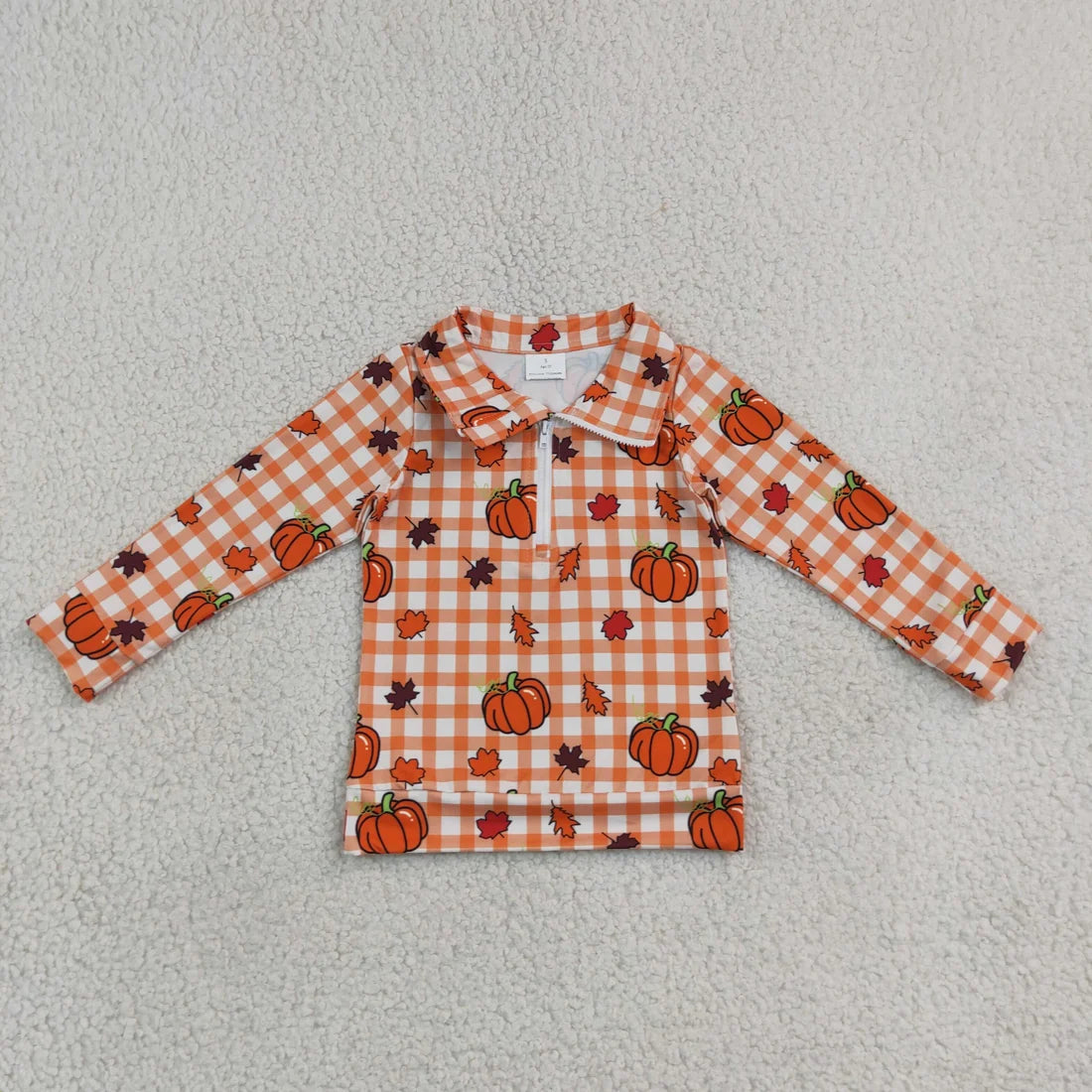 Sibling Baby Boys  Fall Pumpkin Orange Checked Outfit and Romper