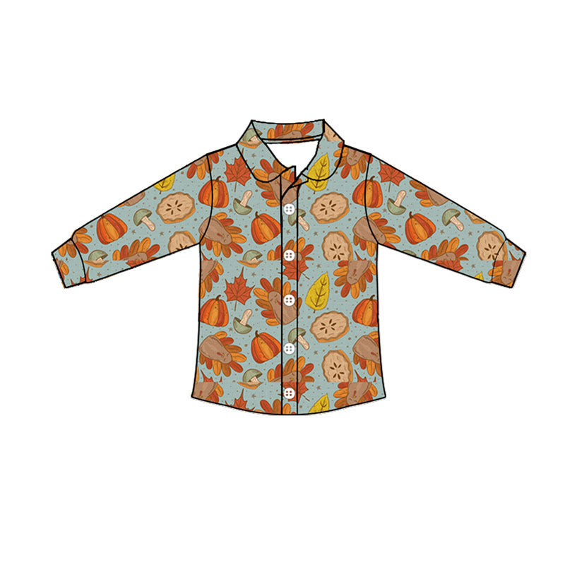 8.7 Preorder Kids Boys TPumpkin Mushroom Maple Leaf  Long Sleeve Shirt Top