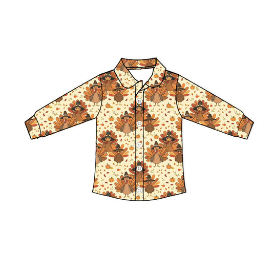 8.7 Preorder Kids Boys Thanksgiving Turkey Long Sleeve Shirt Top