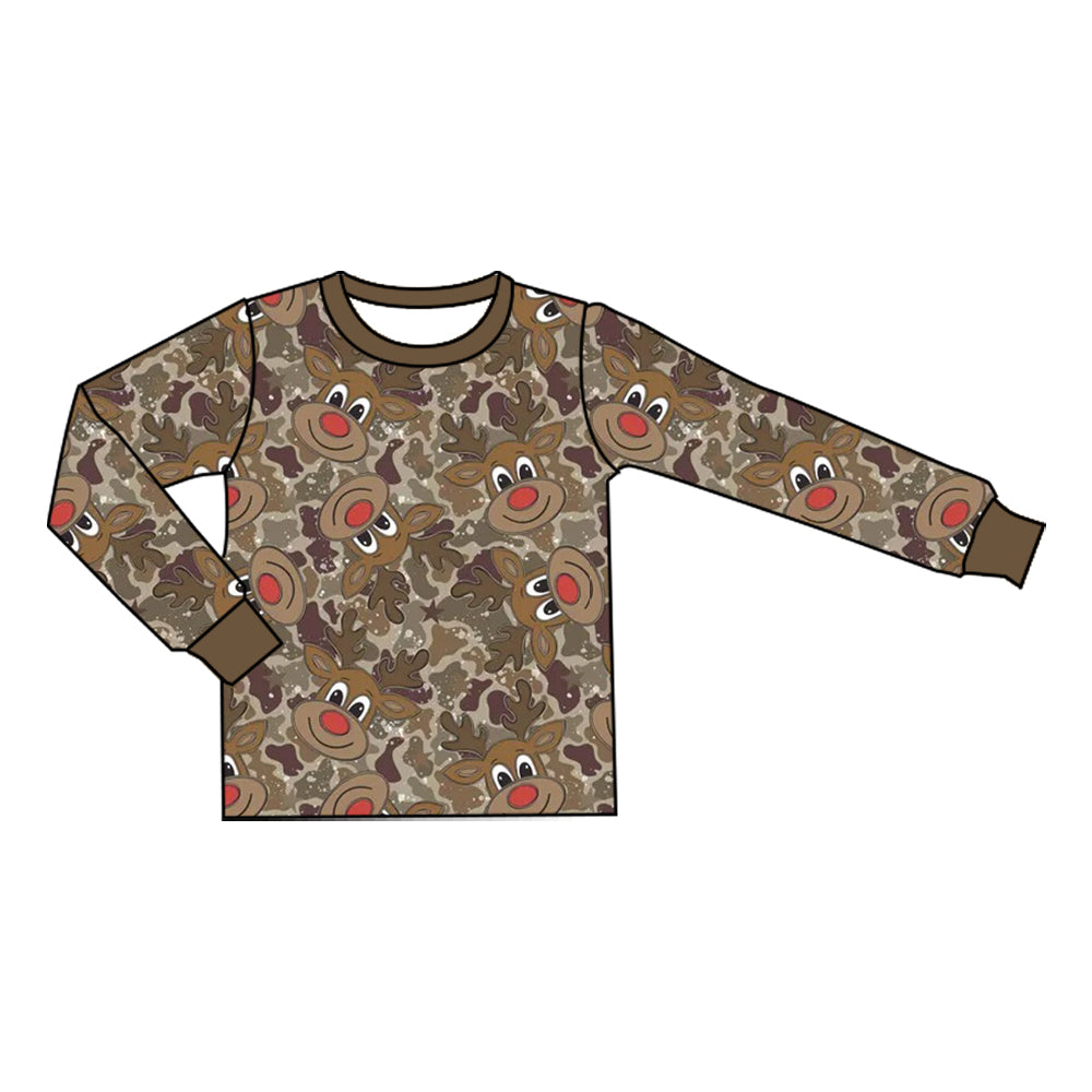 8.10 BT1905 Preorder Deer Camo Print Boys Christmas Tee Shirts Top