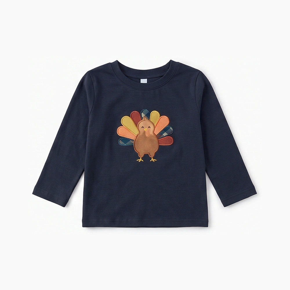 8.12 BT1909 Preorder Turkey Navy Print Boys Thanksgiving Tee Shirts Top