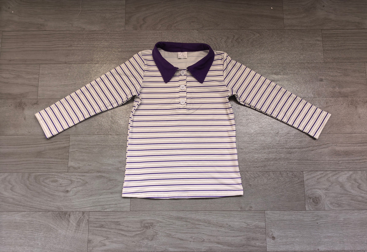 8.13 BT1911 Preorder Purple Green Stripes Print Boys Mardi Gras Polo Tee Shirts Top