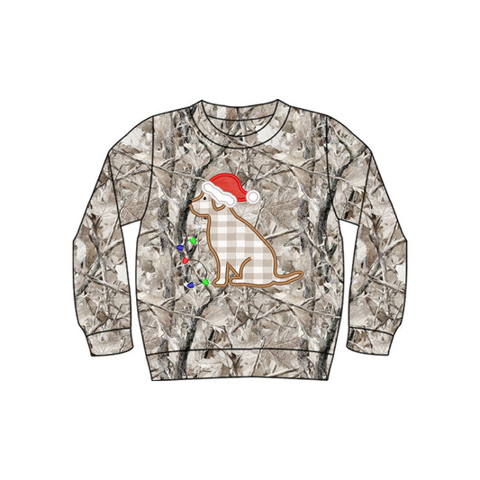 8.19 BT1913 Preorder Dog Branch Print Boys Christmas Tee Shirts Top