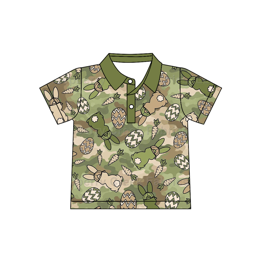 8.19 BT1917 Preorder Bunny Eggs Camo Print Boys Easter Polo Tee Shirts Top