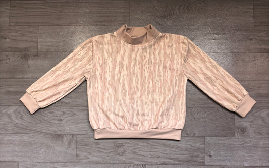 8.20 Preorder BT1918 Kids Girls Realtree Camo Khaki Trim Mock Neck Long Sleeve Active Pullover Top