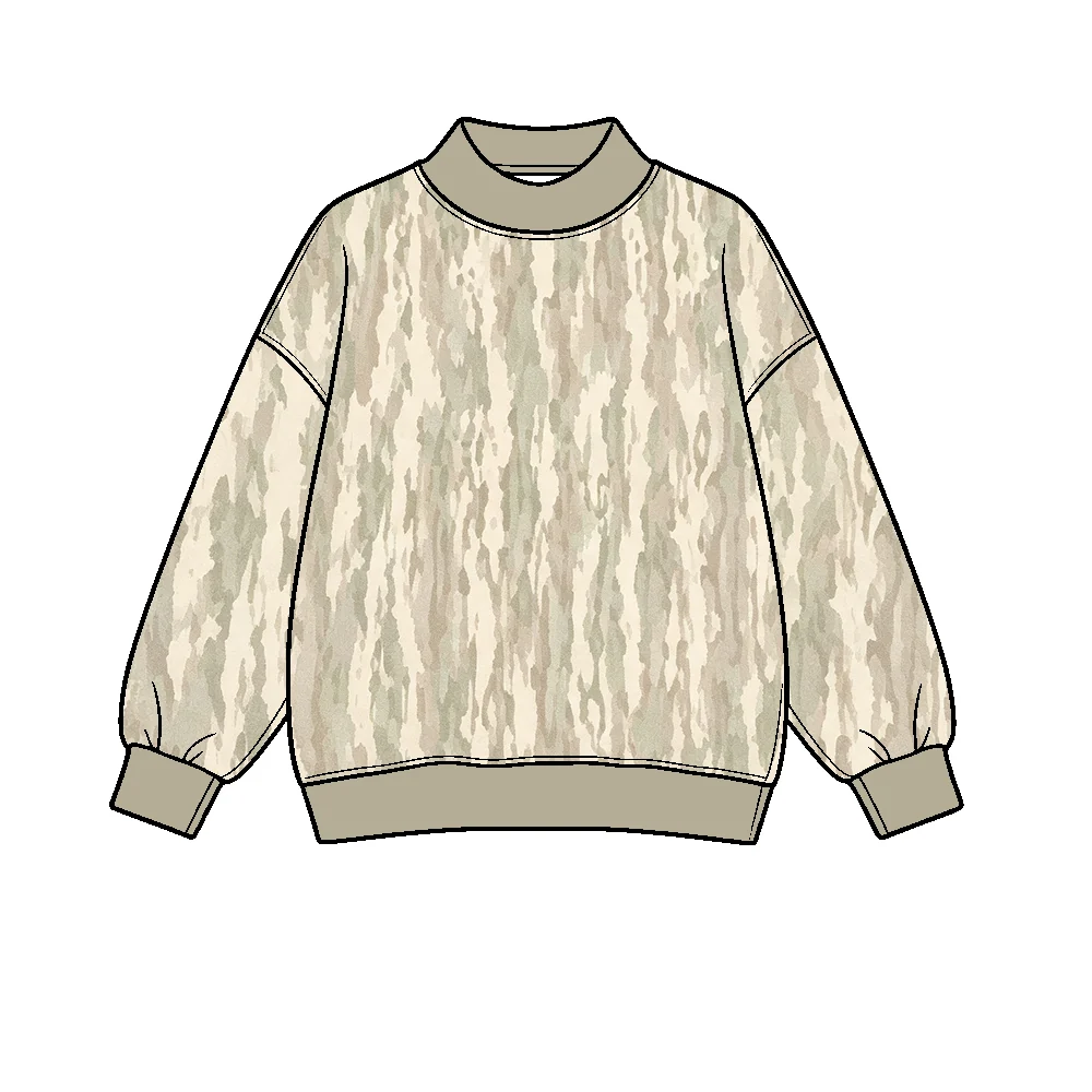 8.20 Preorder BT1918 Kids Girls Realtree Camo Khaki Trim Mock Neck Long Sleeve Active Pullover Top