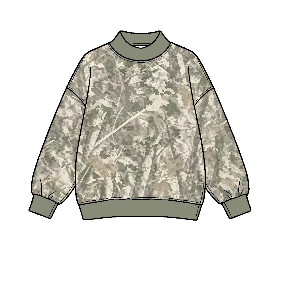 8.20 Preorder BT1918 Kids Girls Realtree Camo Olive Trim Mock Neck Long Sleeve Active Pullover Top