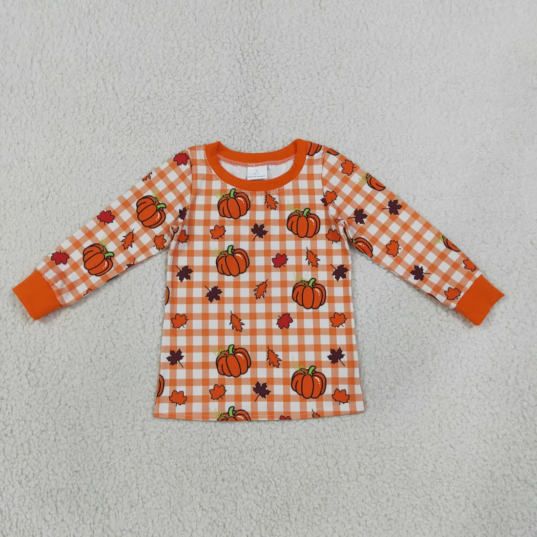 Sibling Baby Boys  Fall Pumpkin Orange Checked Outfit and Romper