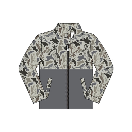8.24 BT1930 Preorder Duck Grey Camo Print Boys Pockets Zipper Jacket Top