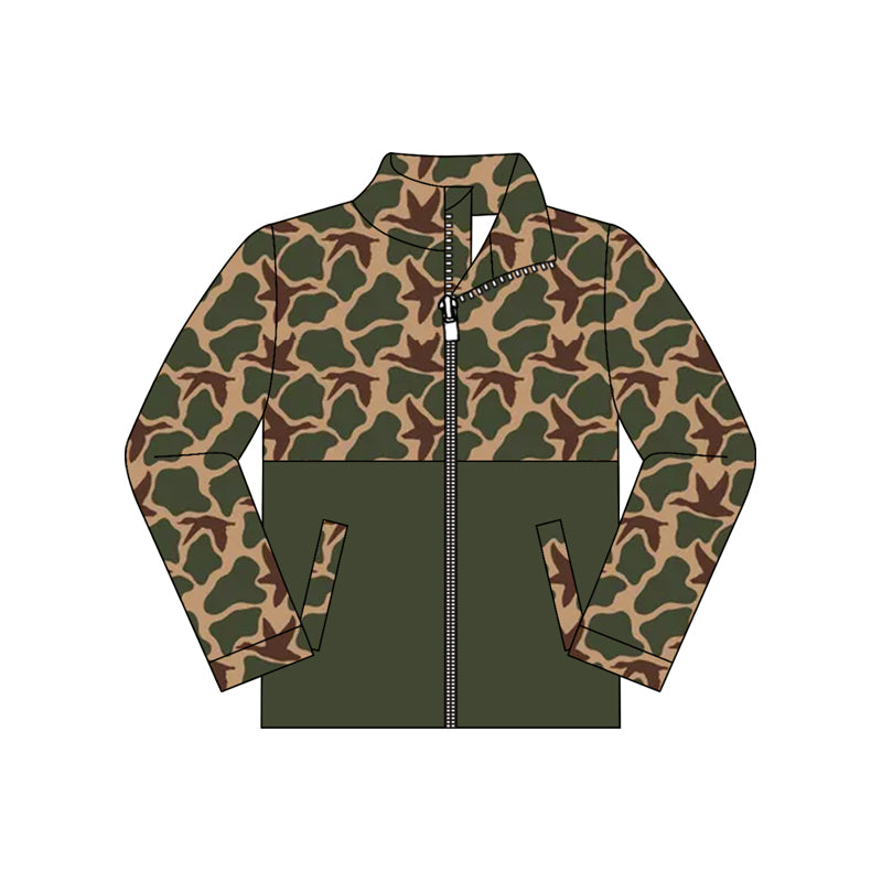 8.24 BT1933 Preorder Duck Green Camo Print Boys Pockets Zipper Jacket Top