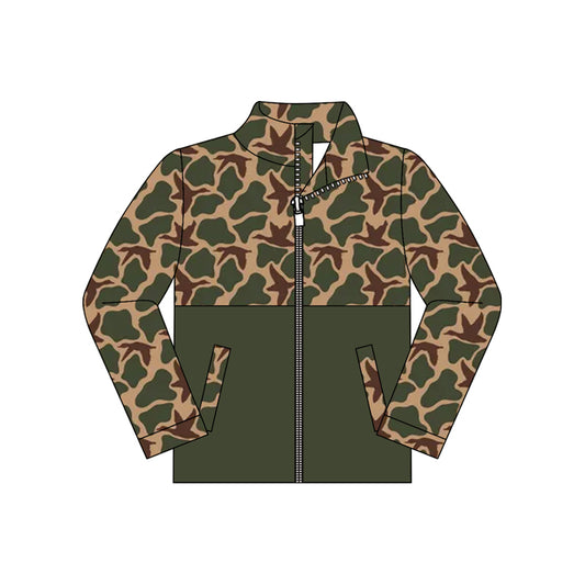 8.24 BT1933 Preorder Duck Green Camo Print Boys Pockets Zipper Jacket Top