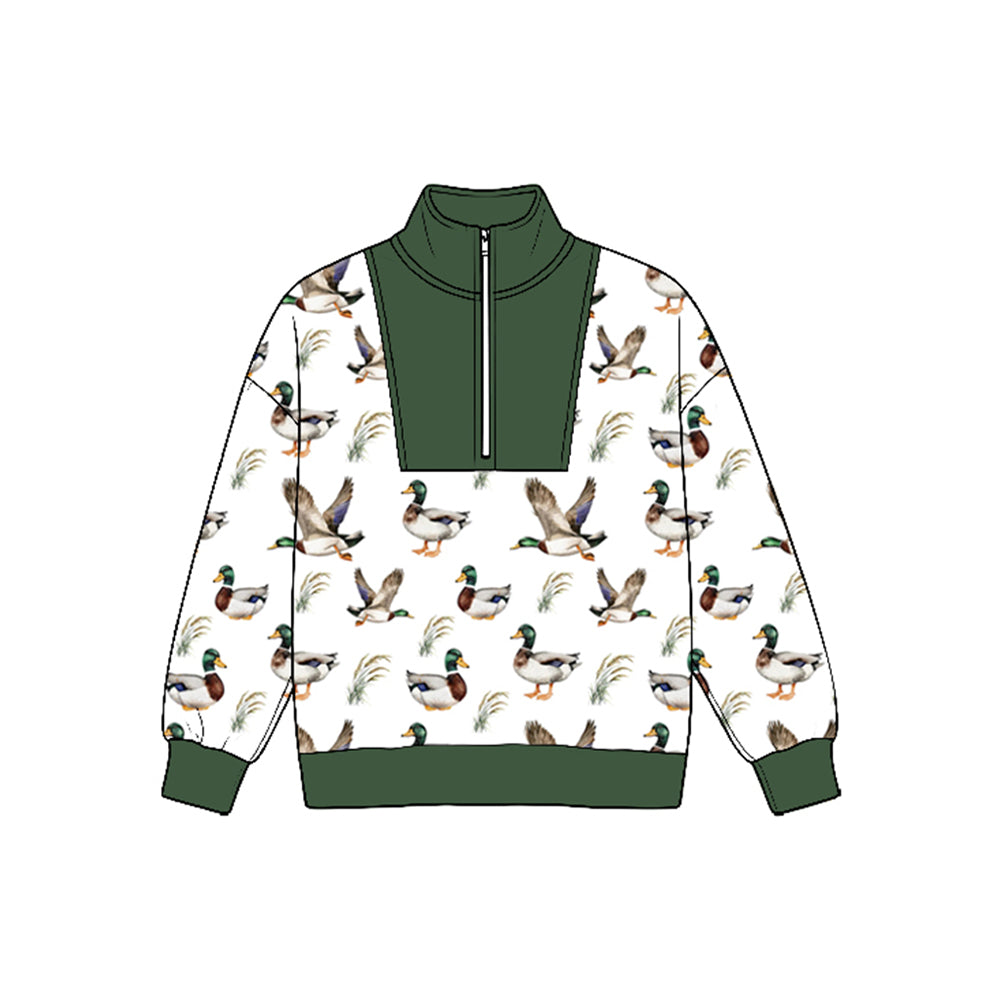8.25 BT1941 Preorder Duck White Print Boys Zipper Pullover Top