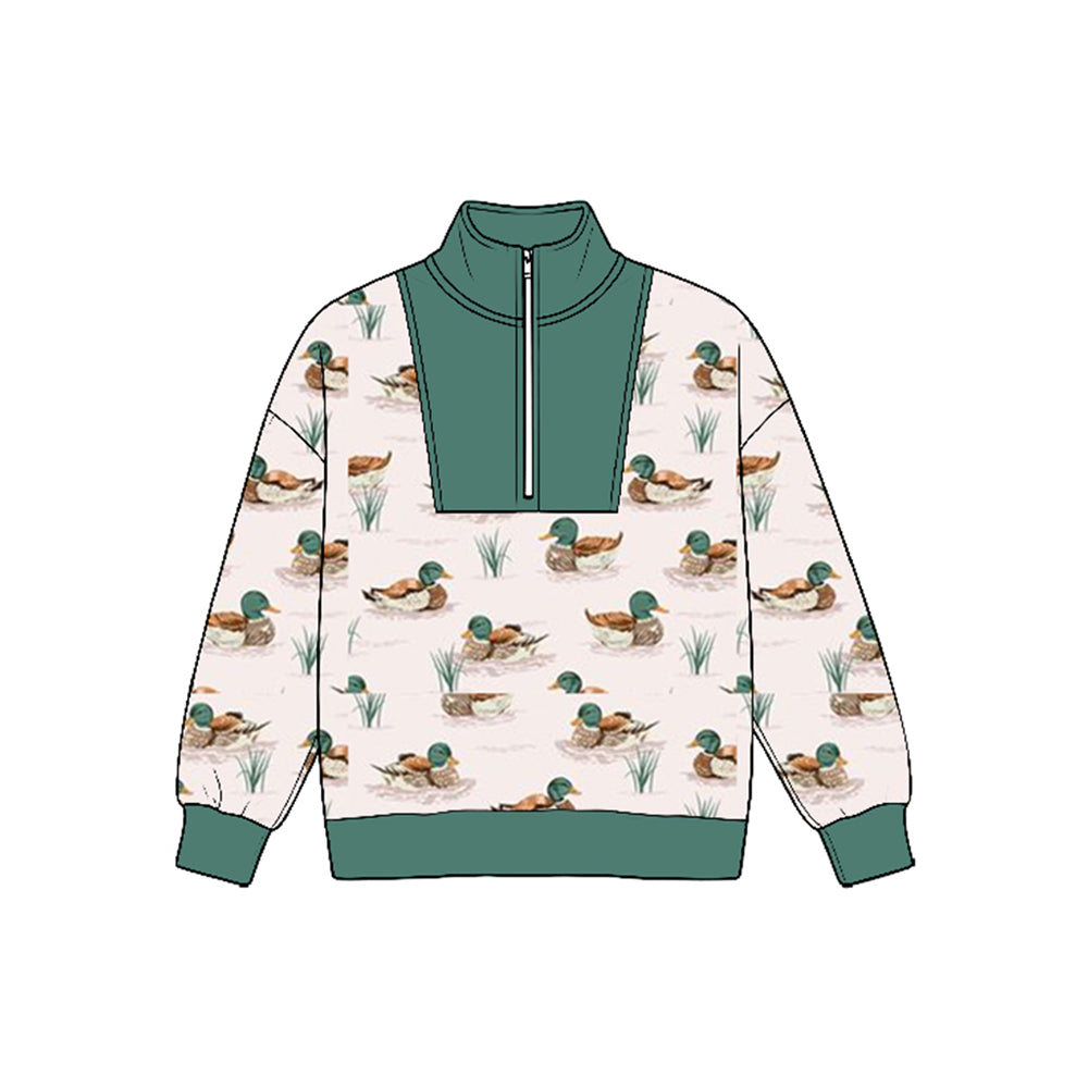 8.25 BT1942 Preorder Duck Pink Print Boys Zipper Pullover Top