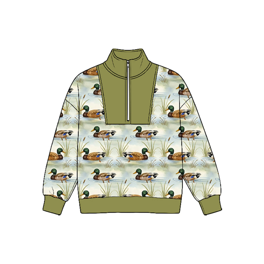 8.25 BT1943 Preorder Duck Print Boys Zipper Pullover Top
