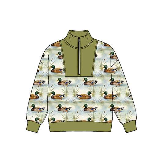 8.25 BT1943 Preorder Duck Print Boys Zipper Pullover Top