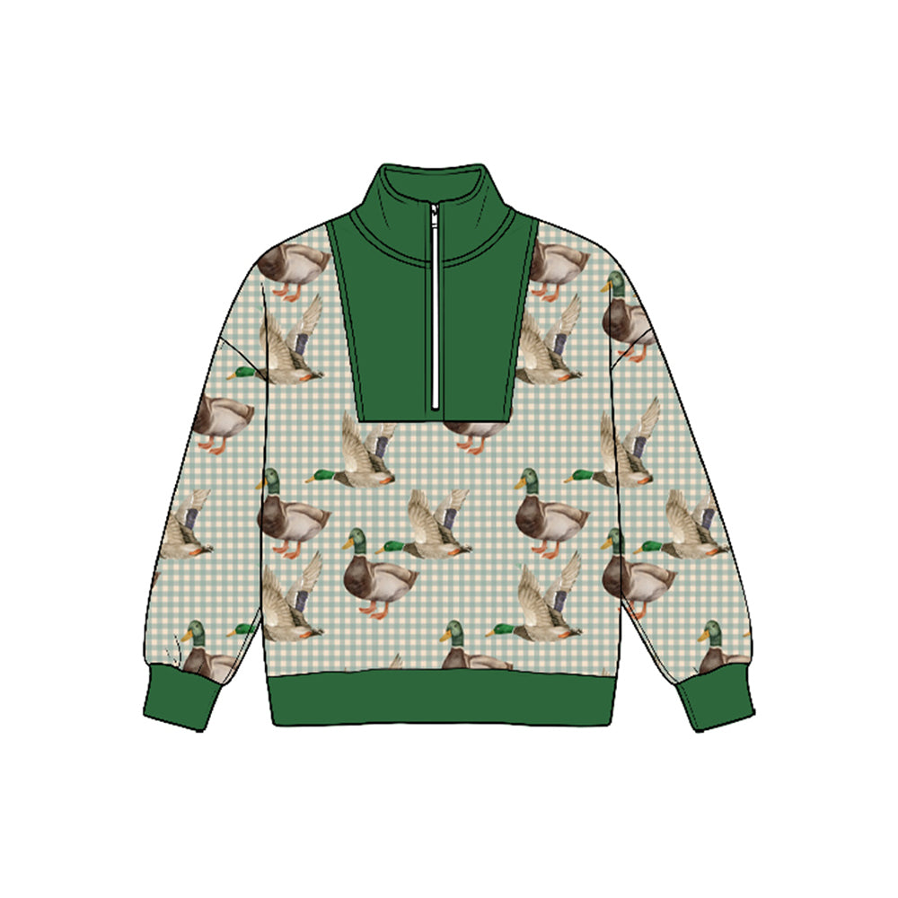 8.25 BT1945 Preorder Duck Checkered Print Boys Zipper Pullover Top