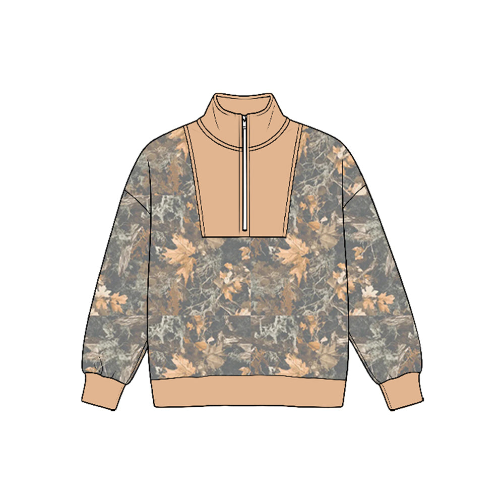 8.25 BT1949 Preorder khaki Camo Half‑Zip Long Sleeve Pullover Top