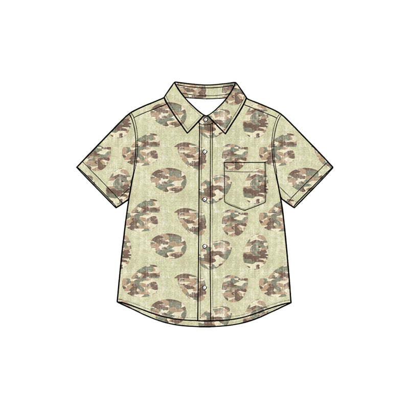 8.27 BT1955 Preorder Eggs Camo Print Boys Easter Short Sleeve Tee Shirts Top