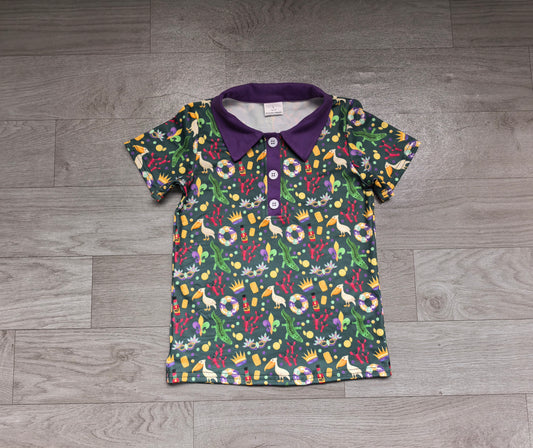 9.3 BT1961 Preorder Baby Boys Mardi Gras Carnival Short Sleeve Polo Shirt