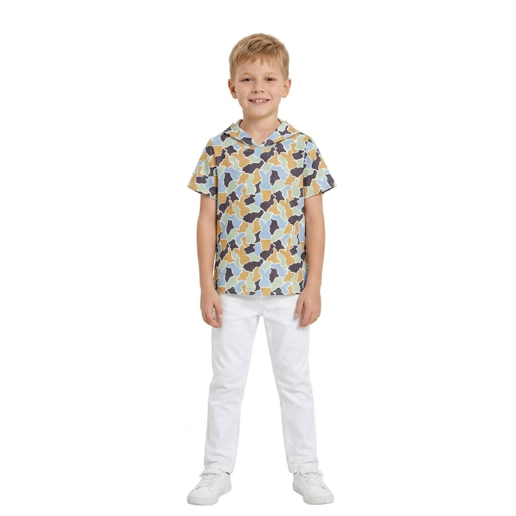 BT1963 Baby Boys Easter Bunny Camo Short Sleeve Hoodie Top