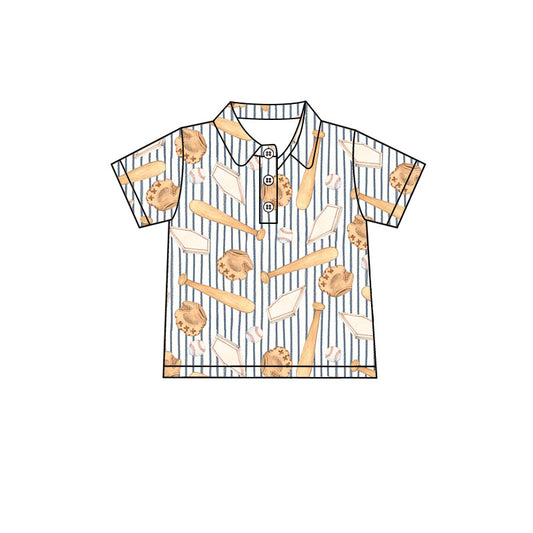 9.25 BT1981 Preorder Baseball Stripes Print Boys Short Sleeve Polo Tee Shirts Top