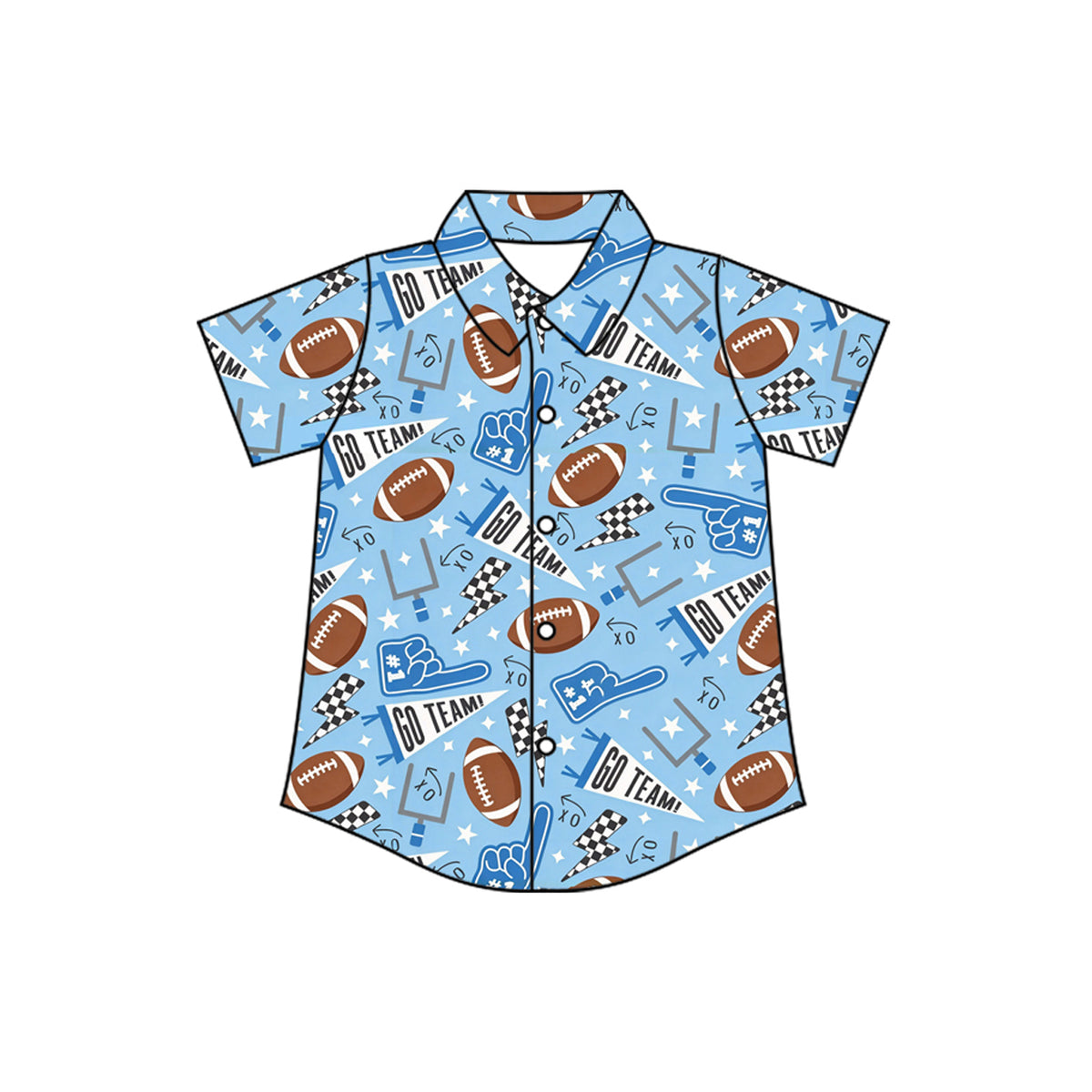 9.25 BT1982 Preorder  Kids Boys Go Team Football Short Sleeve  Button Shirt Top