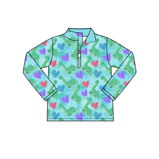9.30 BT1983Preorder Toddler Boys Heart Green Dinosaue Long Pullover Top