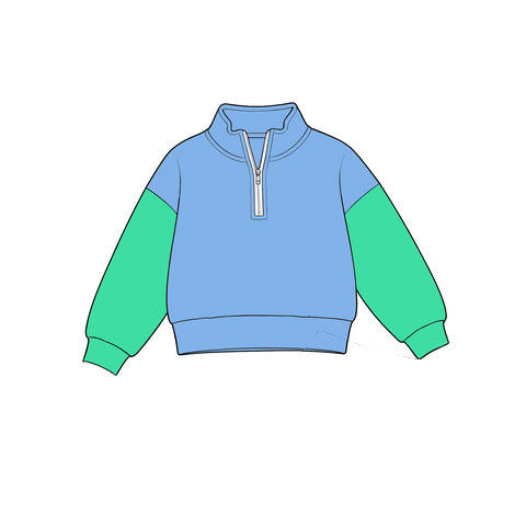 10.13 Preorder BT2001 Blue Green Boys Zipper Long Sleeve Pullover Top