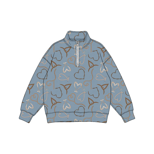 10.17 BT2008 Preorder Kids Boys Western Heart Long Sleeve Zipper Pullover Top