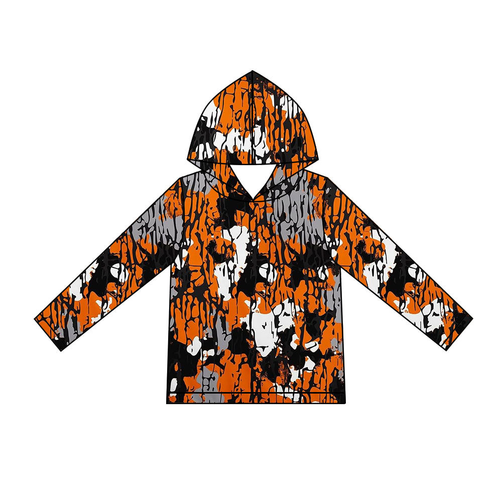 10.23 BT2025 Preorder Orange Grey Black Camo Print Boys Long Sleeve Hoodie Top