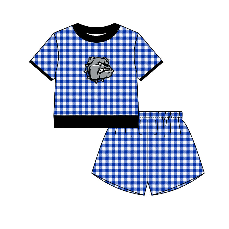 (Custom Design Preorder MOQ 5) Teams Bartlett Bulldogs Black Edge Top Blue Checkerd Shorts Mommy and Me Summer Yoga Clothes Set